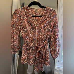 Max Studio Long Sleeve Paisley Dress - Red and Cream